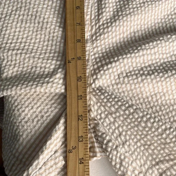 Susan Graver Seersucker Jacket & Shorts Set Womens L Tan Striped Eyelet Retro - Picture 8 of 16